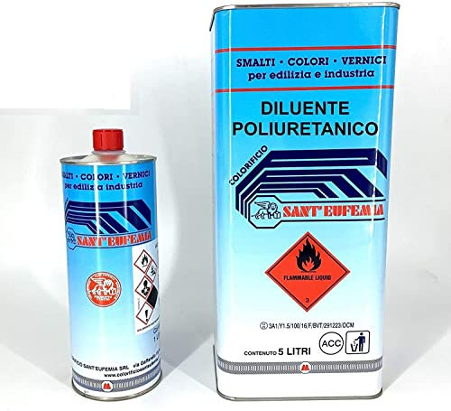SOLVENTE POLIURETANICO DILUENTE COLORI SINTETICI PROFESSIONALE TRE FORMATI1-5-25 LT (5 LITRI), Trasparente