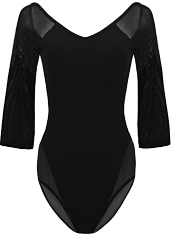 ROYAL SMEELA Damen Ballettanzug Halbarm Mesh Ballett Tanz Trikots Tanzkostüm Einfarbig Stretch Rückenfrei Gymnastik Body Trikot Tanzkleidung Ballett Body Ballett Trikot Frauen Ballerina Tanz Trikot