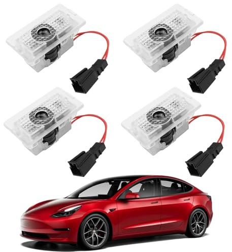 VIHIMAI 4 Stück Tesla Autotür LED Licht Logo Projektor Kompatibel mit [Model Y/3/S/X] Willkommenslicht Logo Projektionsleuchten Aluminium+PC-Material HD-Projektion Tesla Zubehör