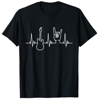 E-Gitarre und Pommesgabel Herzschlag Design für Heavy Metal T-Shirt
