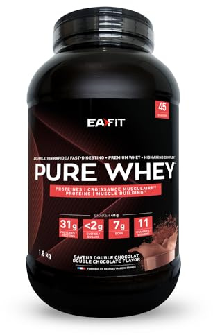 Whey Protein - EAFIT Pure Whey - Prise De Masse - Double Chocolat - 1,8 kg | Whey Proteine Pour Musculation, 31g De Proteine Par Dose, BCAA, Marque Francaise N°1