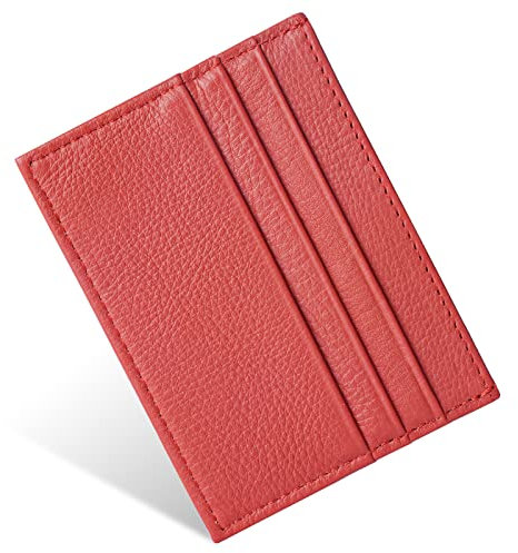 URAQT Portacarte, Porta Carte Uomo e Donna, Porta Carte Credito in Pelle Slim con 6 Slot e 1 Tasca, Portafoglio Slim Sottile per Carte D'identità, Carte di Credito, Patente di Guida(Rosso)