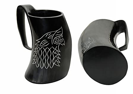 16oz. Fenrir Genuine Horn/Wood Viking Style Tankard Grog/Ale/Wine/Mead Drinking Mug