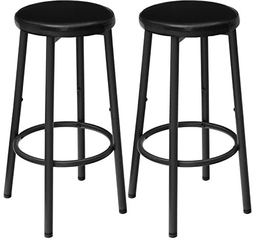 HOOBRO 2er-Set Barhocker, PU-gepolsterte Barstühle, Küchenstühle mit Fußstütze, einfach zu montieren und zu reinigen, für Küche, Restaurant, Café, Schwarz EBB30BY01