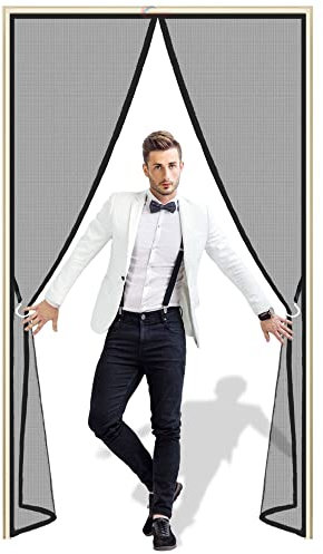Magnet Fliegengitter, 240x205cm Tür Insektenschutz Balkontür Fliegengittertüren Balkontür Fliegenvorhang,Anti Mücken Vorhang Fliegenvorhang Klebmontage Ohne Bohren - Schwarz Z