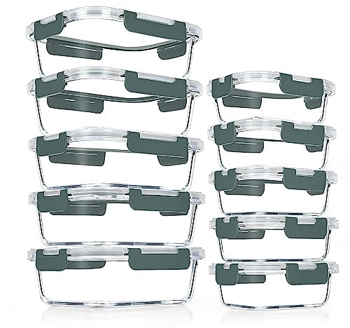 VERONES 10 Pack Glass Meal Prep Containers, Airtight & Stackable Glass Food Storage Containers Set with Lids,BPA-Free, for Microwave, Oven, Freezer & Dishwasher Friendly