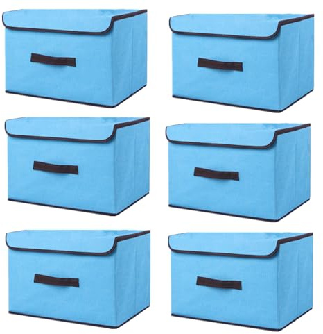 NCRGB 6 Stück Stoff Faltbare Aufbewahrungsboxen mit Deckel 36×23×24cm,Stoffaufbewahrungsbehälter mit Deckel,Kleiderschrank Organizer für Kleideraufbewahrung,Raumorganisation-Blau