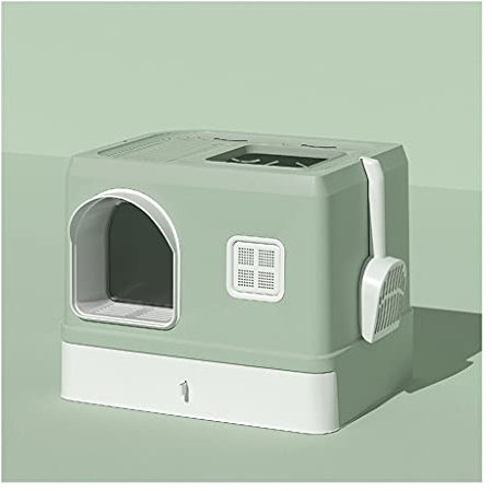 Katzenklo Modische und neuartige Katze Wurf Box Voll geschlossen Große Sand und spritzwassergeschützte Schubladenart Overhead Cat Toilette Katze Zubehör Katzentoilette (Color : Groen)