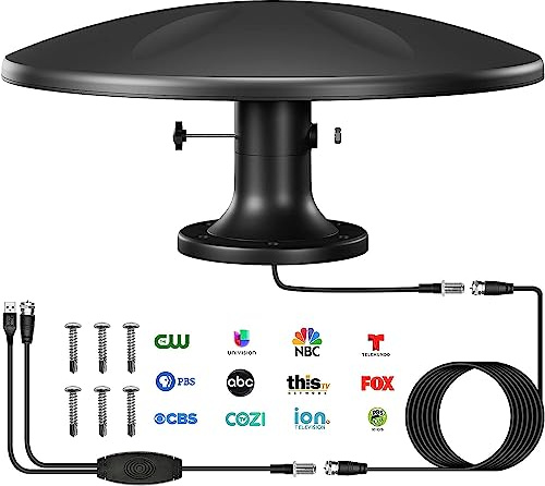 Digital RV TV Antenna Outdoor 360° Omni-Directional Reception, Long Range 4K HD Roof Mount RV Tv Antenna for Camper, Outdoor Smart Tv, Trailer, Campervan, Truck – 120+ Miles, 16.4FT Cable, VHF & UHF