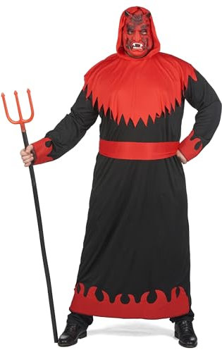 DEGUISE TOI - Déguisement diable des enfers homme grande taille Halloween - 1 Robe - 1 Masque - 1 Ceinture - 1 Cape à capuche - XXL - Noir - Déguisements adultes - 100% Polyester - Laver à la main