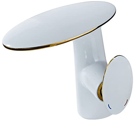 Badarmatur Waschbecken Wasserfall Armatur Waschbecken Einhandmischer Mischbatterie Badezimmer Armatur Warm Und Kaltmischer Unterbaubecken Komplett Aus Kupfer,Weißes Gold