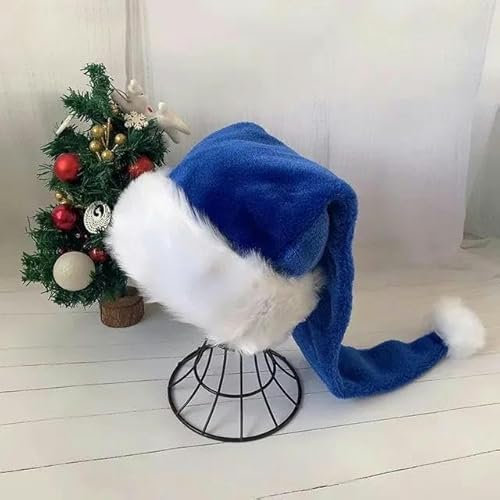 TERPCO 75 cm weiße Weihnachtsmütze für Erwachsene, Party-Weihnachtsmütze, Kinder, Erwachsene, Plüsch, für Zuhause, Party, Dekoration, Blau