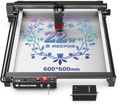 Mecpow X5 Laser Graviermaschine mit Luftunterstützung, 22W Laser Cutter, 144W Leistung Laser Cutter, Lasergravierer für Holz und Metall, Not-Aus, Flammen- und Gyroskop-Erkennung (600X600mm)