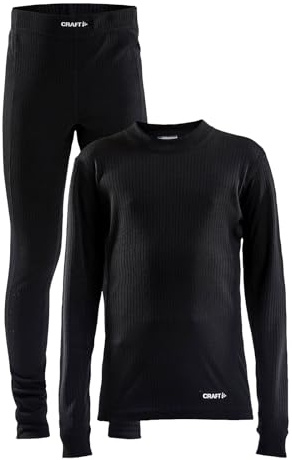 Craft Kinder Skiunterwäsche Set Thermounterwäsche Core Dry Baselayer Set Junior, Farbe:Schwarz, Größe:134-140, Artikel:-999000 Black