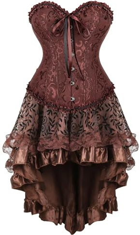 Josamogre Corset Bustier Jupe Femme Robe Dentelle Fleurs Gothique Lingerie Vintage Drsss Serre Taille Brun Pirate S