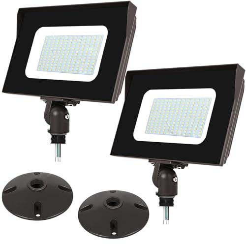 Tesoorda LED Flood Lights Outdoor, 100W 13000LM IP65 Waterproof Adjustable Knuckle Mount LED Security Light,800W Halogen Equiv,5000K Daylight Dusk to Dawn Flood Light for Yard, Garage,2 Pack