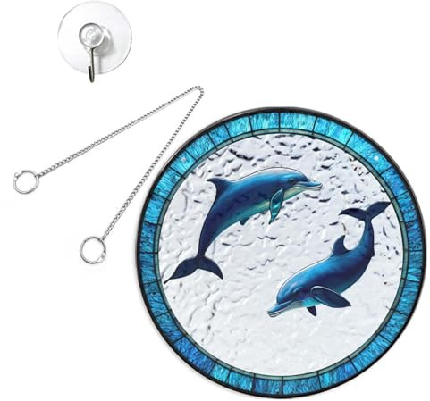 predolo Buntglas Fenster Hängeplatte, Acrylglas Panel, Dekor, Wandkunst, Dekoration, Tier Hängeornament für Zuhause, Wohnzimmer, Delfin