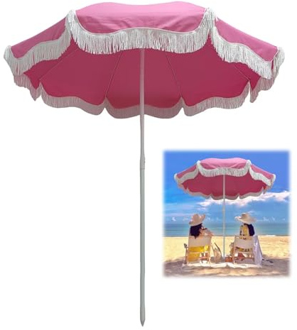 Xzomystify Sonnenschirm Hawaii 200cm Mit Fransen Rot Strand Sonnenschirm Neigbar Tragbar Strandschirm Windfest Partyschirm Romantischer Runder Gartenschirm Patioschirm Groß Wasserdicht Stabil