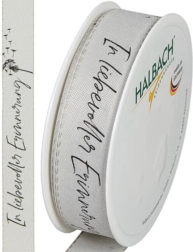 Halbach Seidenbänder Lutto a pelo | 25 mm x 18 m | Elegante nastro per lutto per eventi commemorativi e per confezionare regali di lutto, colore: grigio chiaro/nero