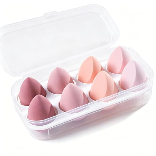 8 Pcs Make up Sponge Set, Washable Non Latex Foundation Sponge with 1 Clear Plastic Sponge Case for Foundations, Powder Liquids and Cream, Makeup