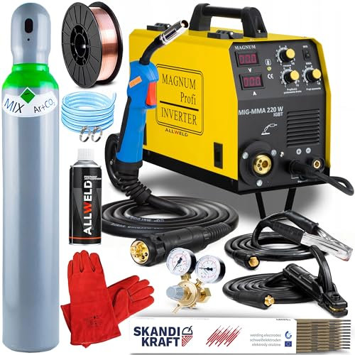Magnum MIG 220 W IGBT - Fülldraht und Schutzgas Schweißgerät MIG MAG mit Fahrwerk - 200A Kombi Inverter-Schweißgerät mit MMA, Induktivität und Lötschweißen - Set:Professional