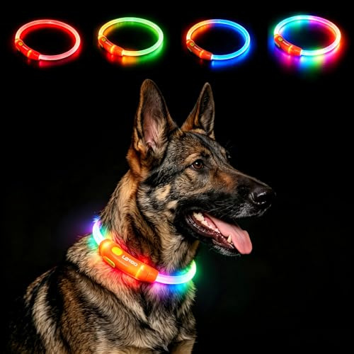 LaRoo LED Leuchthalsband für Hunde,Farbverlauf Einstellbar Wiederaufladbar Wasserdicht Hundehalsband Leuchtend mit Vier Farben für Kleine und Großer Hund