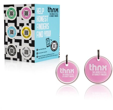 Thnx Tag Airtag Keychain - with QR Code, Smart Travel Pack, 1x S Tag, 1x M Tag, 1x Tag Sticker, for Backpacks, suitcases, Keys and Cameras, Direct Contact with The Finder (Pink)