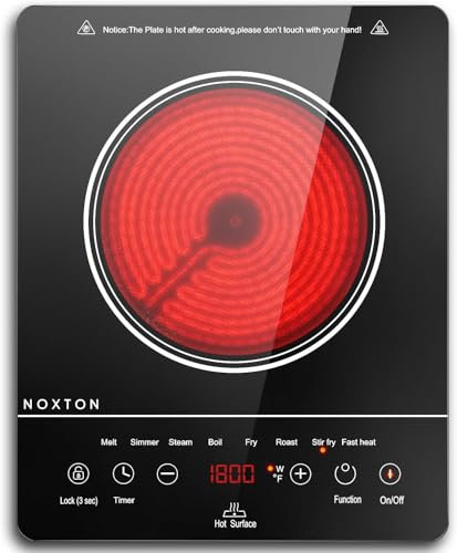 Noxton Portable Ceramic Hob with 13amp Plug, Pulg in Electric Hob with 4-Hour Timer, 9 Power Levels Up to 2000W, 8 Pre-set Functions Touch Sensor Control, Safety Lock