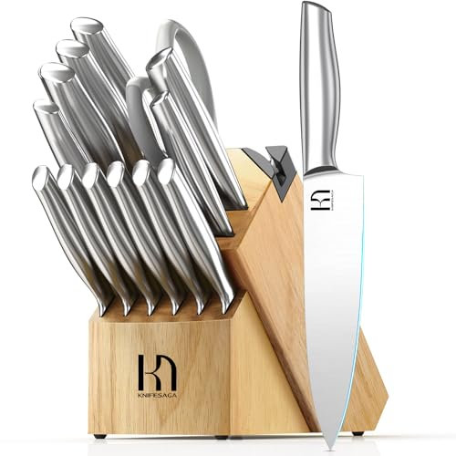 KnifeSaga 14 Pcs Knife Set with Block, Premium, Razor Sharp, Japanese Steel