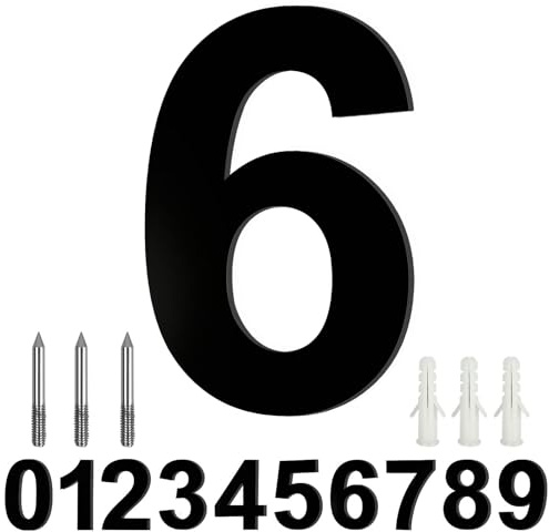 LUCKNIGHT Numeri civici grandi in metallo, numero civico galleggiante, in solido acciaio inossidabile, montaggio a incasso, per numero di indirizzo esterno, 20,3 cm, numero porta 6