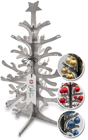 Dekotree – Metall Weihnachtsbaum 37cm Silber aus Edelstahl – minimalistische Tischdeko zu Weihnachten – moderner Deko Tannenbaum für Winterzauber mit Platz für 24 Kugeln selbst Dekorieren für Empfang
