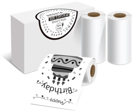ORGSTA Carta Termica Testo nero su Carta Bianca Senza Retro Adesivo 3 Rotoli 57mm x 6M per S002