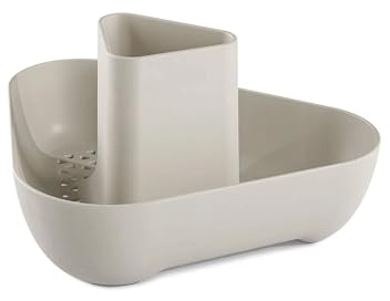 Zeal Corner Sink Tidy Organiser, Compact Cutlery Utensil Drainer Caddy Rack, Cream