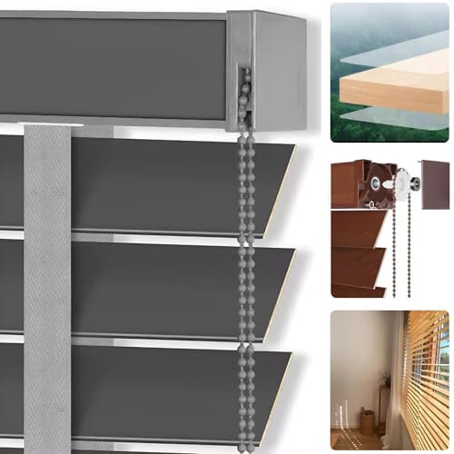 Eiauiuo Grau Jalousien Window Blinds Innen/Außen Horizontal Jalousie Holz Jalousetten 50mm Lamellen Sonnenschutz Verdunkelungs Jalousette Sichtschutz Fensterjalousien für Wohnzimmer Schlafzimmer Küche