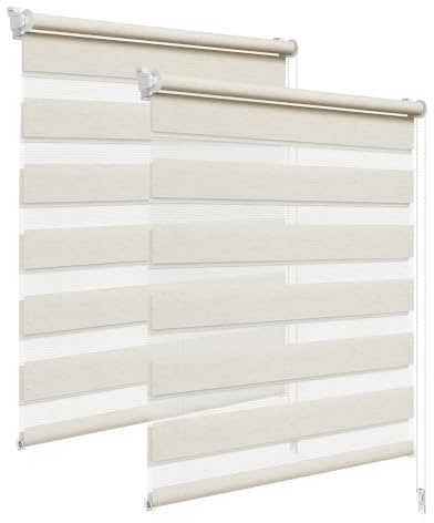 WOLTU Doppelrollo Klemmfix 2er Set, Rollos für Fenster ohne Bohren | Lichtdurchlässig & Verdunkelnd, Duo Klemmrollo für Fenster und Tür, 120x150 cm [Stoffbreite: 117 cm], Holzlook Buche