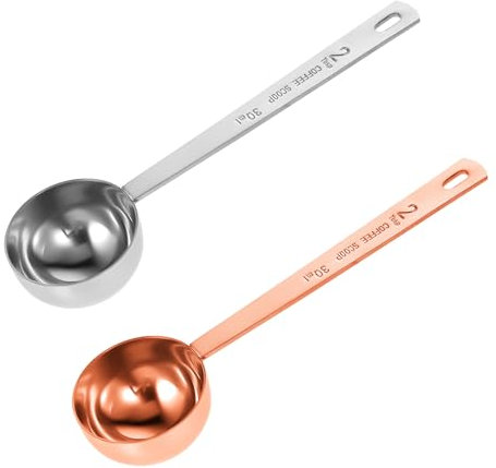 2 Stück Kaffeedosierlöffel, Messlöffel 30g, Kaffeelöffel Portionierer mit Langem Griff, Kaffee Messlöffel für Tee Kaffee Zucker Kakao(Silber Roségold)