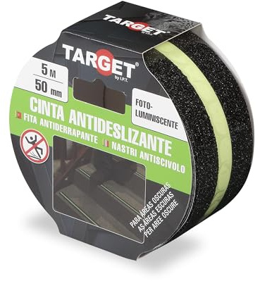 TARGET Cinta Antideslizante Adhesiva, Seguridad, Escaleras, Rampas | Para interior y exterior, Anti caída (BANDA LUMINISCENTE, 5 M x 50 mm)