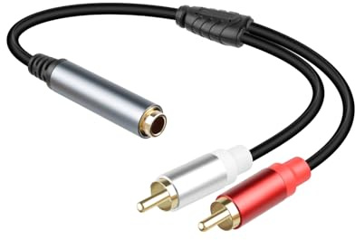 GELRHONR Câble stéréo vers RCA de 6,3 mm, prise TRS 1/4 vers fiche 2RCA, adaptateur répartiteur RCA Y pour amplificateur, microphone, TV et plus encore - 30 cm
