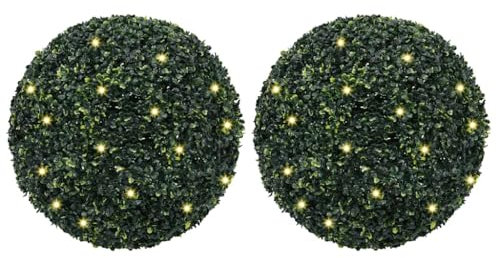 NQJIBUE Artículo: bolas de boj artificiales con luces LED, 2 unidades, color verde, 52 cm, decoración, flora artificial