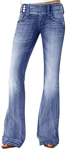 Générique Pantalon Patte D'elephant Femme Jean - Jeans Taille Elastique Femme - Élégant Jean À Bas De Cloche Vintage avec Poches Coupe Droite Coupe Ample Très Extensibles