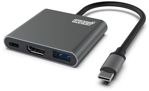INOVU INST3CA1 - Adaptateur USB-C vers HDMI 4K @ 30 Hz / 1x USB-A 3.0 rétrocompatible / 1x USB-C Charge jusqu'à 100W - Compatibilité avec PC Portable, PC de Bureau, Smartphone, Tablette