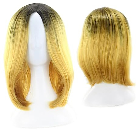 OUNONA Gelbe Perücke Für Damen Bob-perücke Mit Farbverlauf Kurze Glatte Perücke Aus Synthetischem Haar Geeignet Für Alltag Partys Und Cosplay