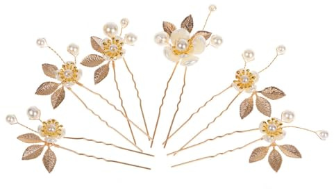 PACKOVE 6 Piezas Traje de moño para el cabello de boda damas de honor huéspedes fiesta ducha pelo de novia patas oro Horquilla decorativa accesorios para el cabello Aleación de zinc Dorado