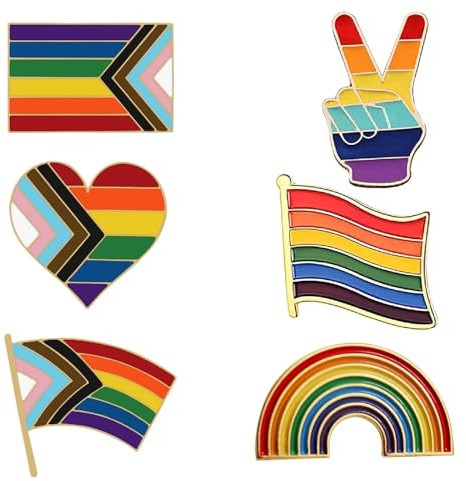 Esshogo 6 Stück Gay Pride Pins, Metall Pins Anstecker Regenbogen Broschen | Homosexuell Stolz Broschen, Progress Flag Anstecknadel, Brosche Flagge, Pride Brosche, Pin Regenbogen Flagge stolz