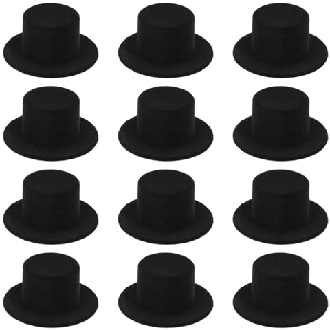 KOCKSHION 12 Stück Mini-Zylinder in Schwarz Zum Basteln, Hüte Im Puppenformat, Winzige Mützen, Schneemann-Kopfbedeckungen, Haarschmuck Für Weihnachtsfeier-Ornamente