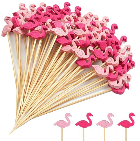 Spieße Fingerfood, 100 Stück Flamingo Cocktail spießt auf, 12 cm Cocktailspieße Sommer, Cocktail Deko für Obstkuchen Desserts Lebensmittel Partydekoration Rosa (Flamingo)