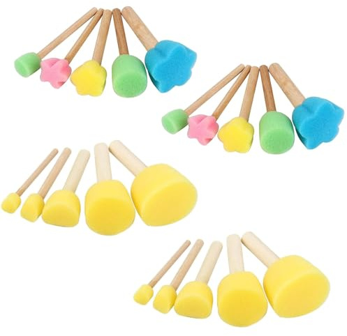 20PCS Painting Sponge Brush Set Foam Round Graffiti with Wooden Handle for Painting Craft Ceramic DIY Painting Tools Pack