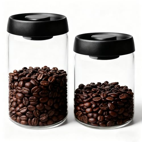 Lata de café con tapa al vacío: 2 unidades de latas de café herméticas, 1200 ml+1800 ml, latas de café al vacío de cristal, almacenamiento de granos de café, soporte para granos de café para nuises