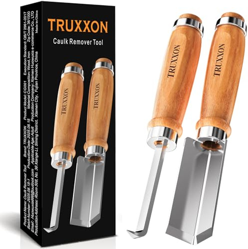 2PCS Professional Caulk Remover Tool – Heat-Treated Caulking Tool with 90° Sharp Blade & Solid Wood Handle, Saves Time for Home Improvement, Durable Grout & Silicone Remover Tool (Original - 2)