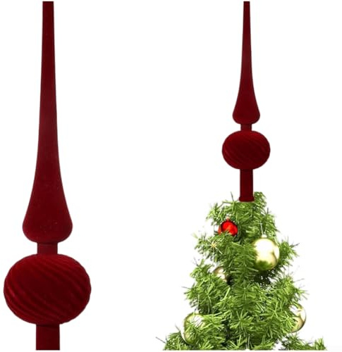 Adorno de estrella de plástico para árbol de Navidad en forma de calabaza con terciopelo flocado y base estable, perfecto para uso en árboles en entornos festivos (rojo)